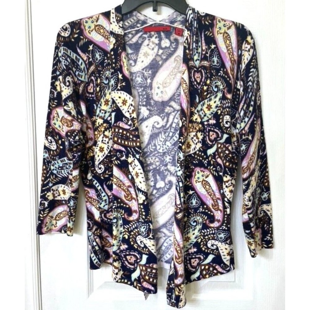 RED brand cardigan women's size M beautiful paisley print purple work wear
